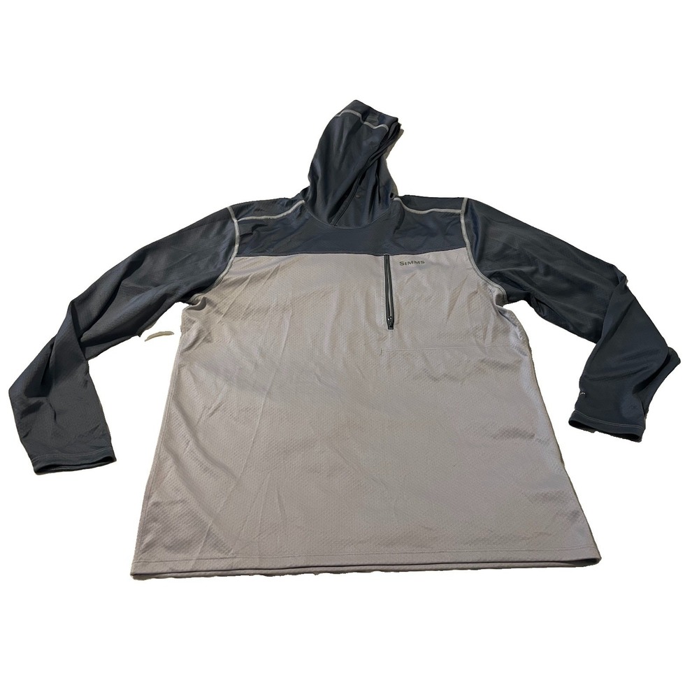 Simms Fishing Hoodie Mens XL Gray SolarFlex UltraCool Armor UPF 50 Sun Shirt